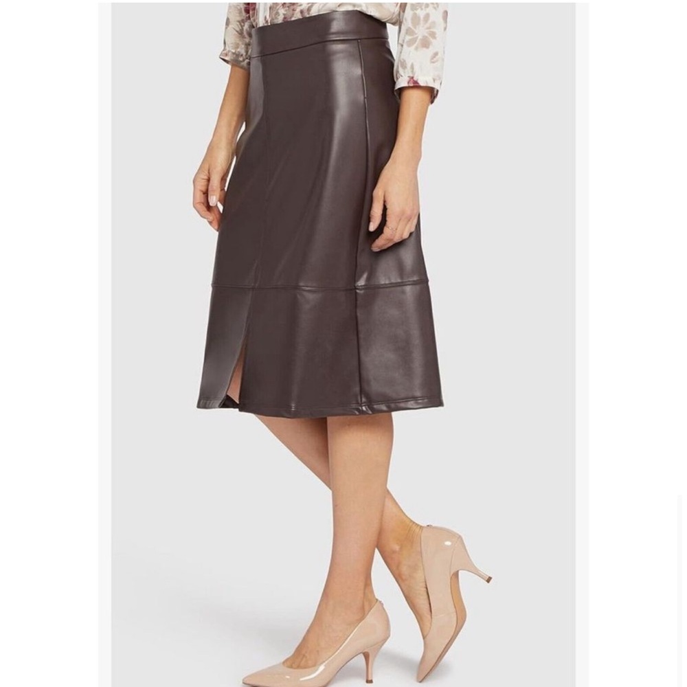 NYDJ sculpt her chocolate brown faux leather knee length skirt